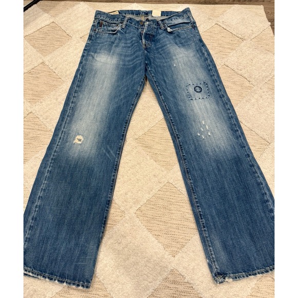 Y2K Abercrombie & Fitch Jeans Mens 32x34 Blue Kilburn Low Rise Boot Button Fly - Picture 1 of 8
